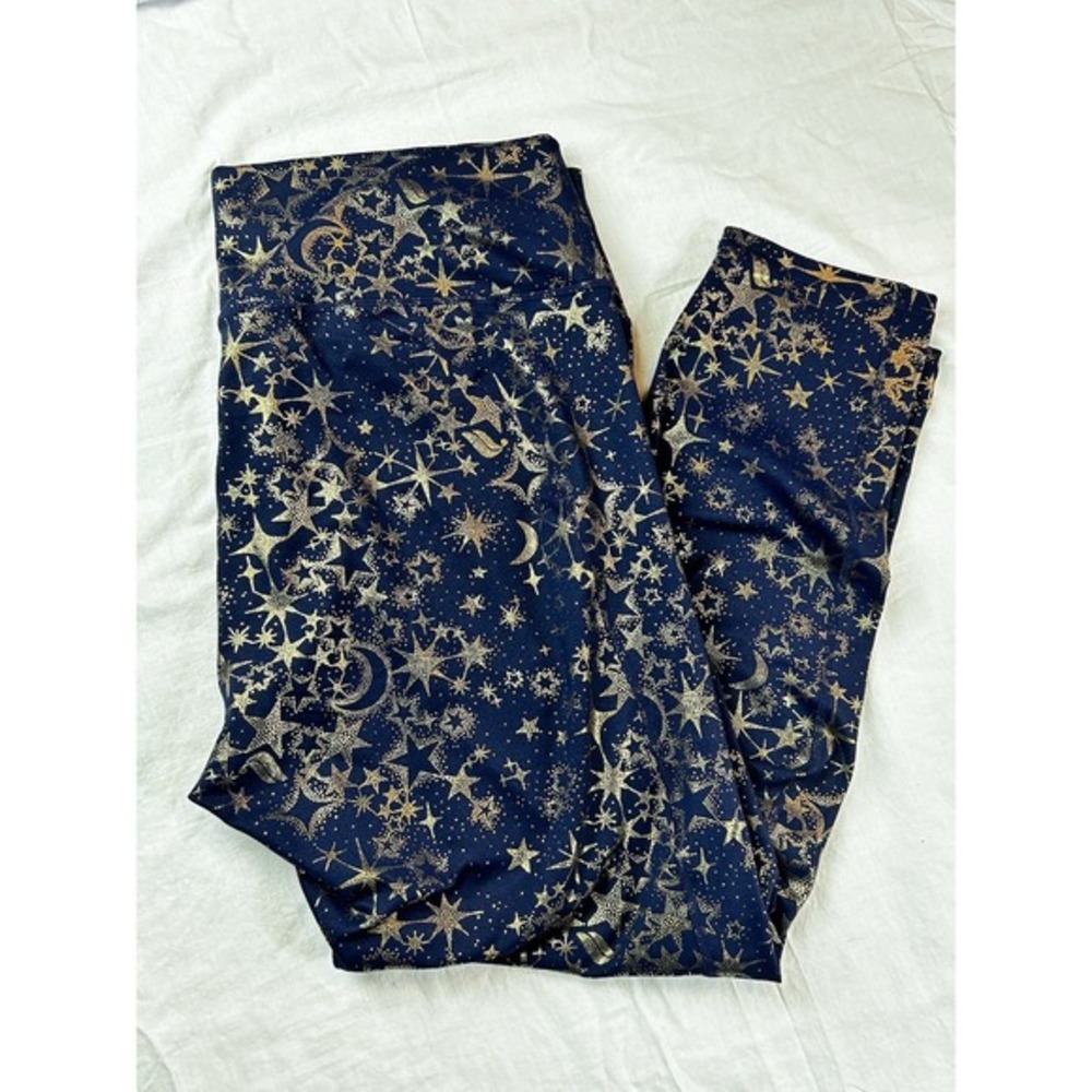 Fabletics Leggings Cropped XXL Powerhold Navy Gold Metallic Stars‎ Celestial